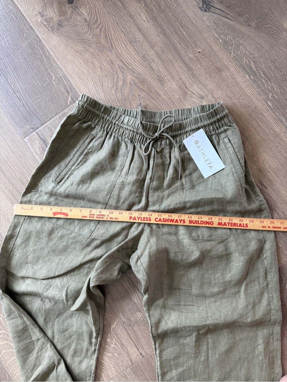 Athleta Retreat Linen Wide-Leg Pants in olive size L - Picture 13 of 15